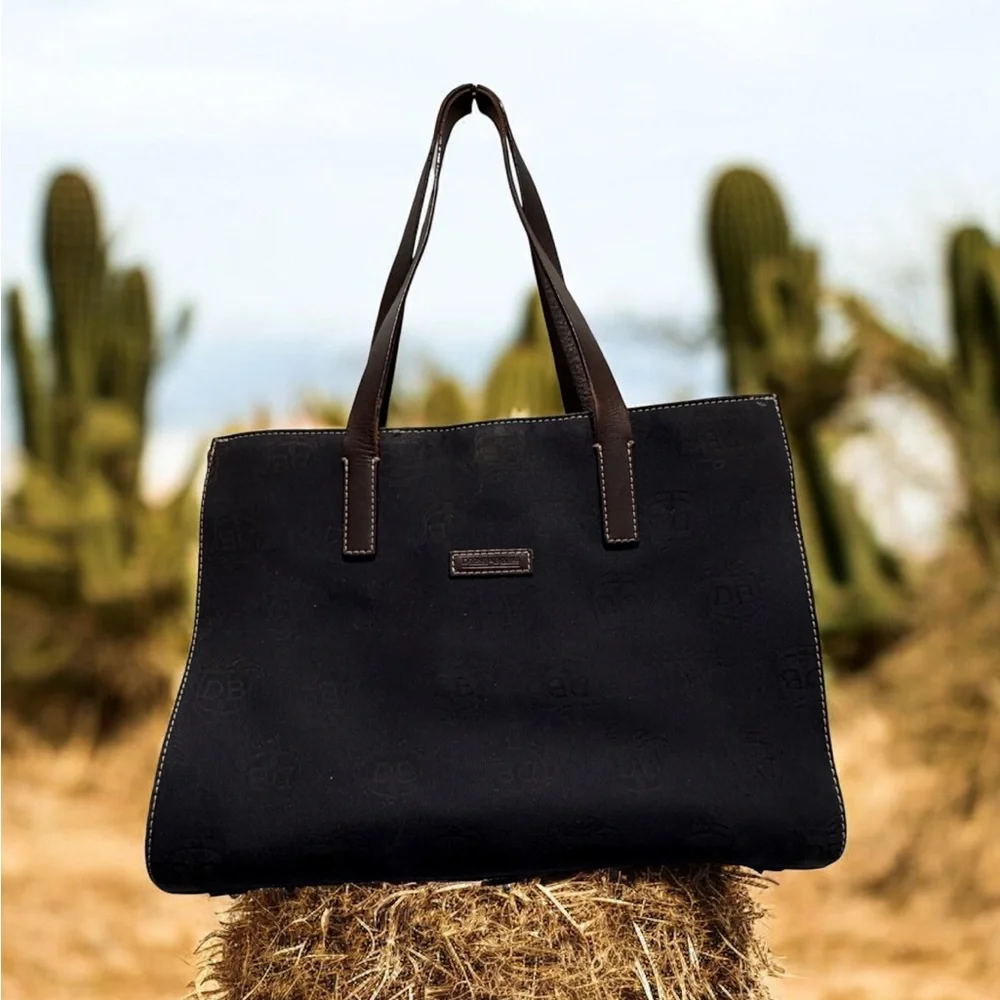 Dooney & Bourke Black Tote with Brown leather Straps